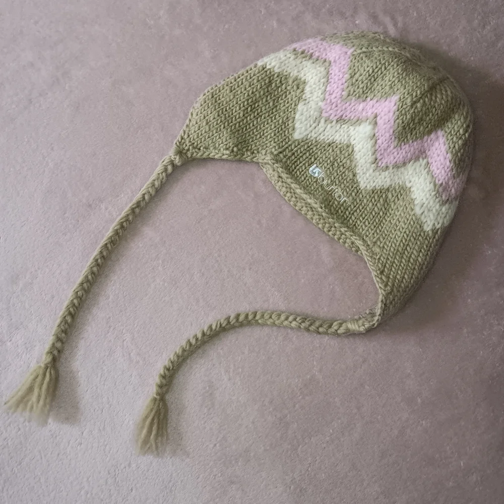 Burton 100% Wool Knit Child's Tan Pink Cream Winter Hat With Braids OSFA